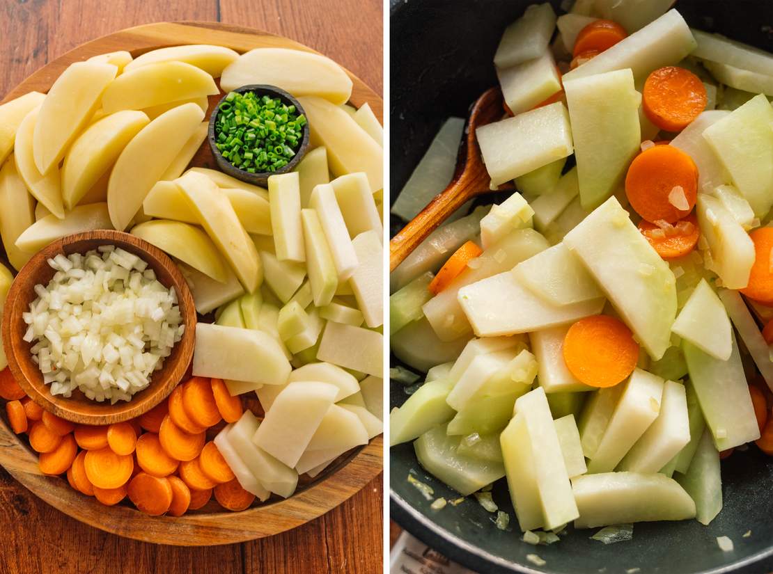 R904 Vegane Frikadellen mit Kartoffeln und Kohlrabi-Möhren-Gemüse wie bei Oma