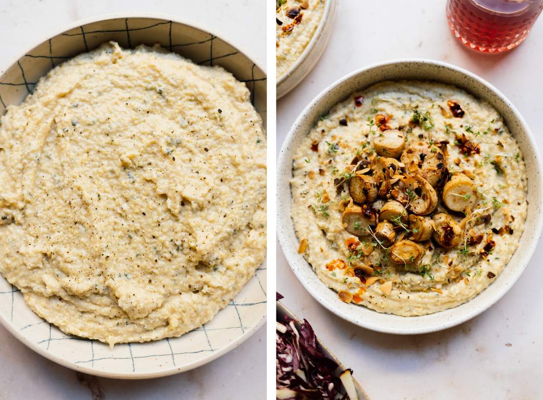 R710 Vegan Herb Polenta with Mushroom Scallops and Radicchio Salad