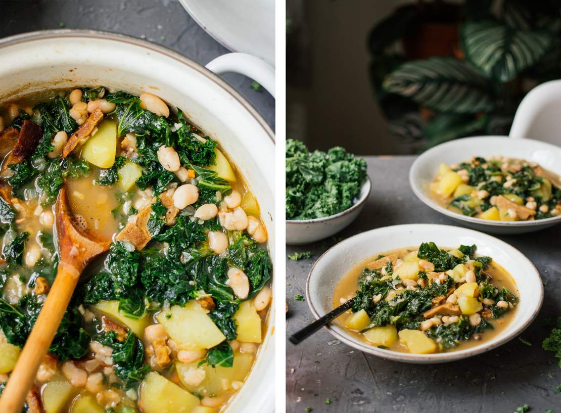 R583 Vegan Kale Stew with Seitan and White Beans