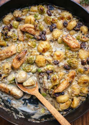 Baked Gnocchi with Brussels Sprouts and Plant-Based Chicken