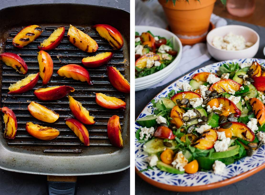 R530 Summer salad with grilled peaches