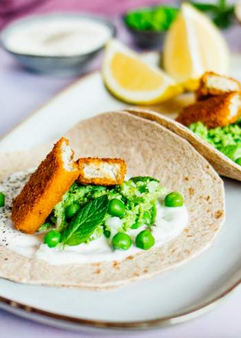 Vegan Fish Finger Tacos with Minty Mashed Peas