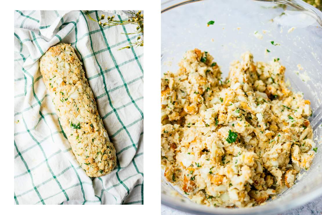 R597 Vegan Nut Roast with Bread Dumplings and Onion Cream Sauce
