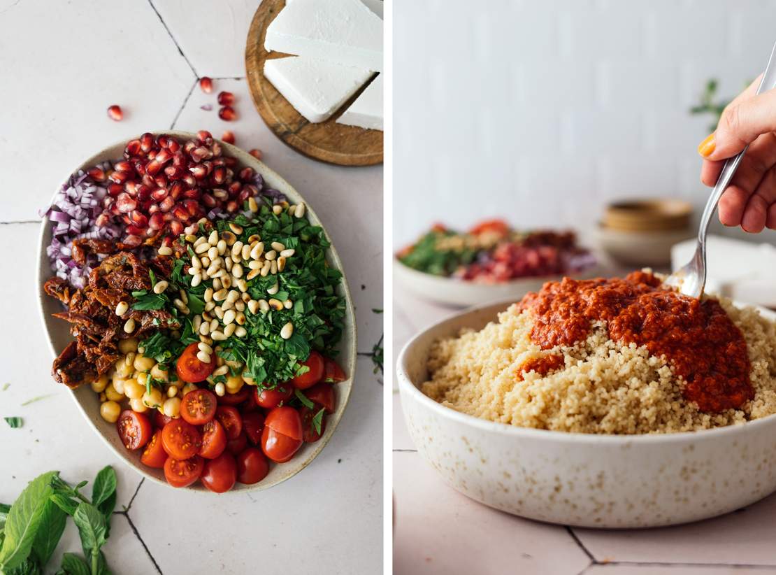 R832 Couscous Salad with Crispy Plant-Based Feta Cheese