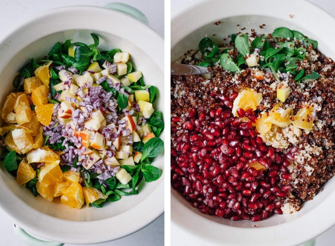 R469 Wintersalat mit Couscous, Quinoa, Ofengemüse und Kurkuma-Dressing