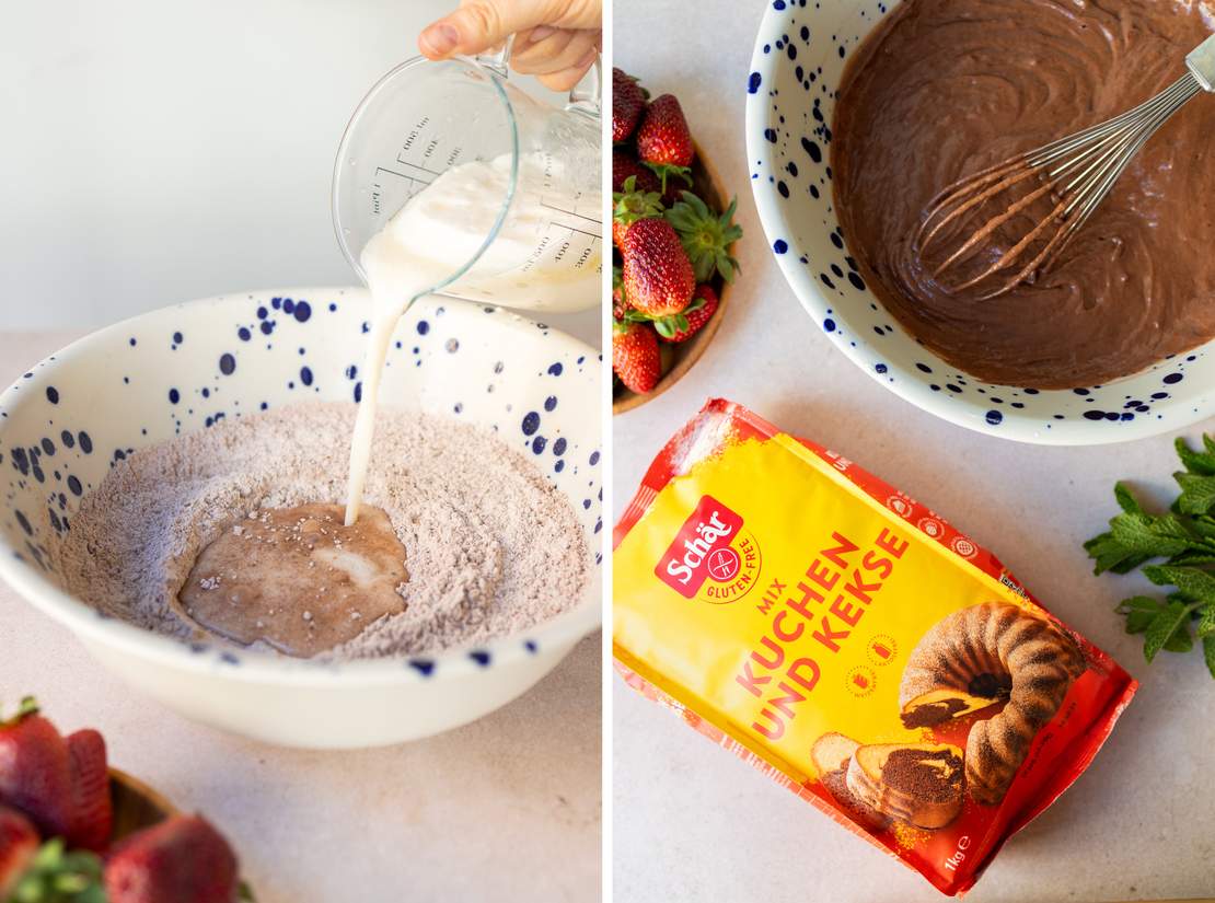 R968 Vegane und glutenfreie Maulwurfkuchen-Muffins mit Erdbeeren