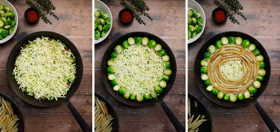 R850 Veganer Schupfnudel-Auflauf mit Rosenkohl & "Hack"