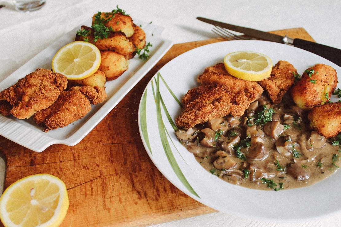 R119 Vegan Schnitzel mit selbstgerechten Kroketten