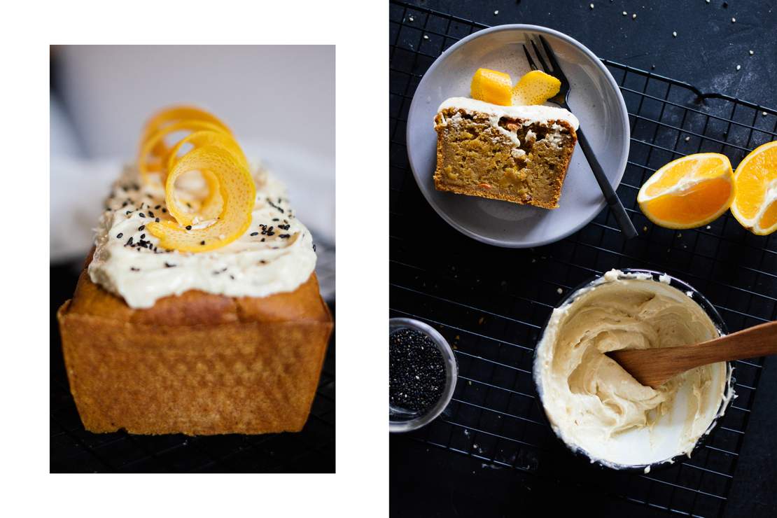 R438 Vegan pumpkin cake with tahini orange glaze