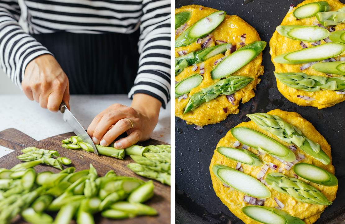 R824 Veganes Omelett aus Seidentofu (mit grünem Spargel)