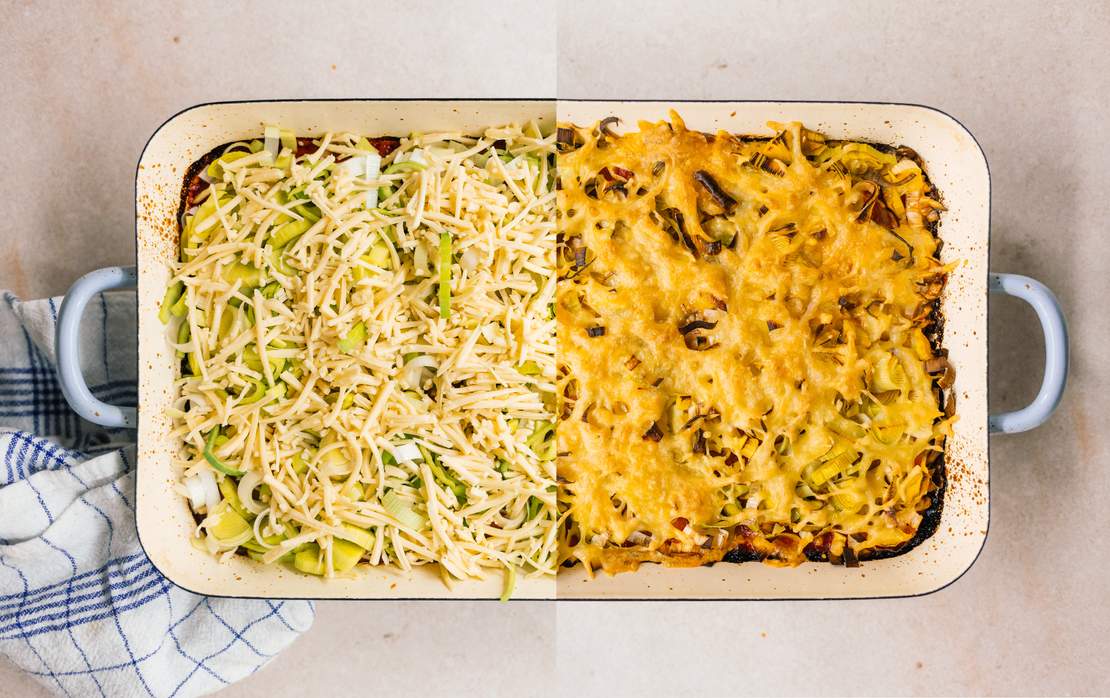 R882 Cannelloni mit veganer Hackfüllung und Käse-Lauch-Topping