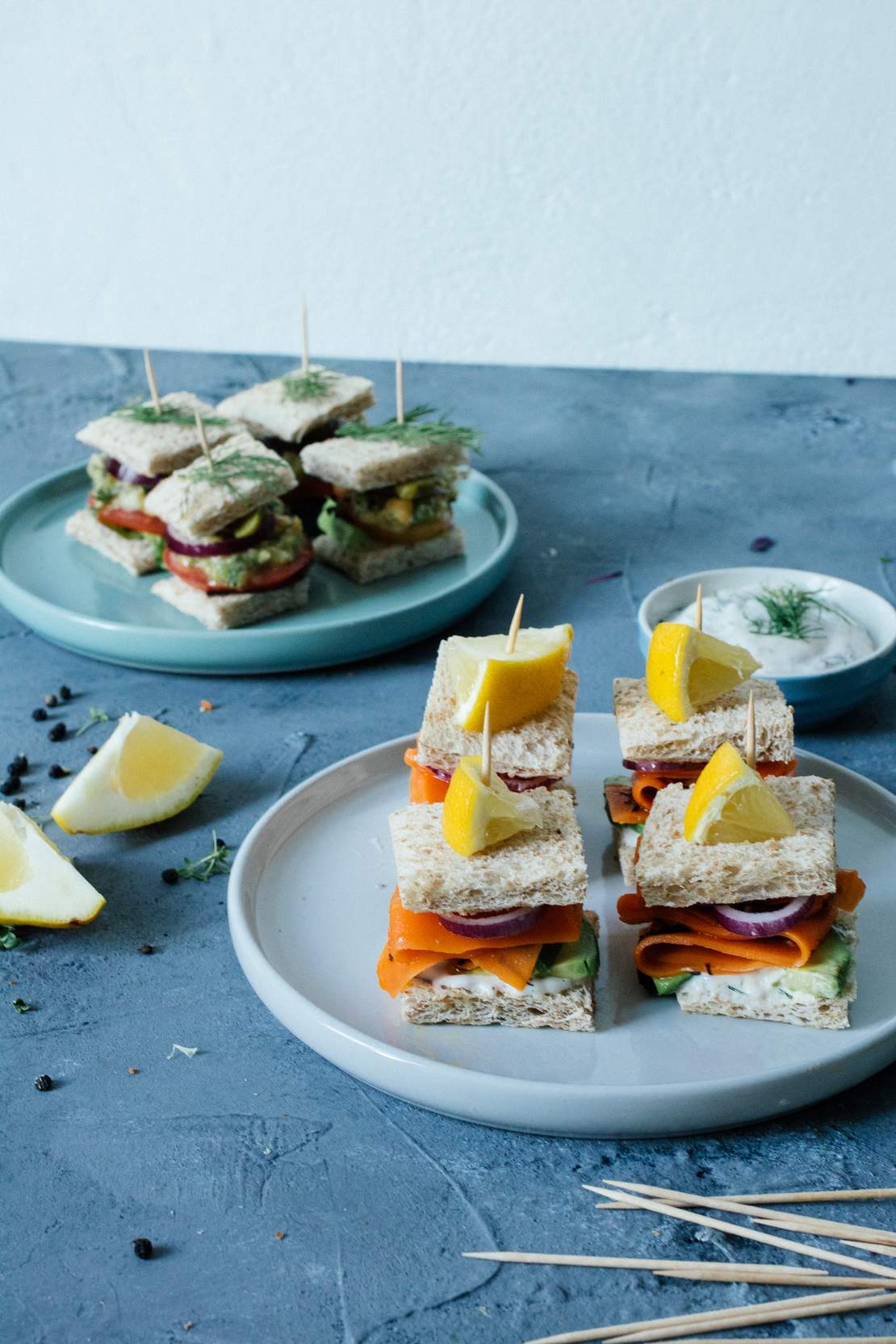 R250 Mini sandwich bites with vegan salmon & tuna