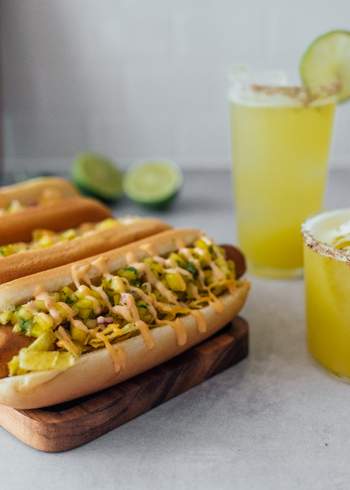 Vegan Hot Dogs with Pineapple Salsa