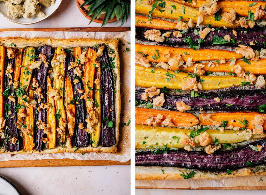 R591 Carrot Tart with Puff Pastry and Vegan Feta Cheese