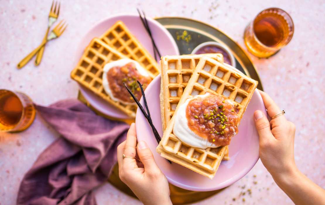 Liège-style waffles with rhubarb-vanilla jam recipe