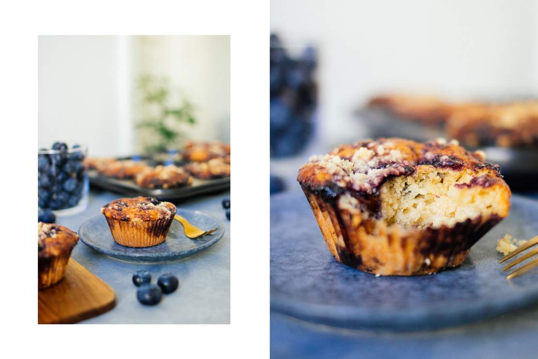 R384 Vegan blueberry muffins with crumbles