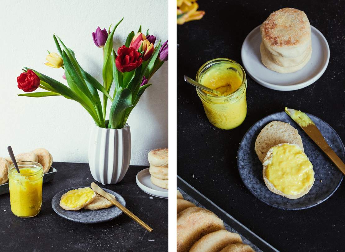 R253 English Muffins with vegan Lemon Curd