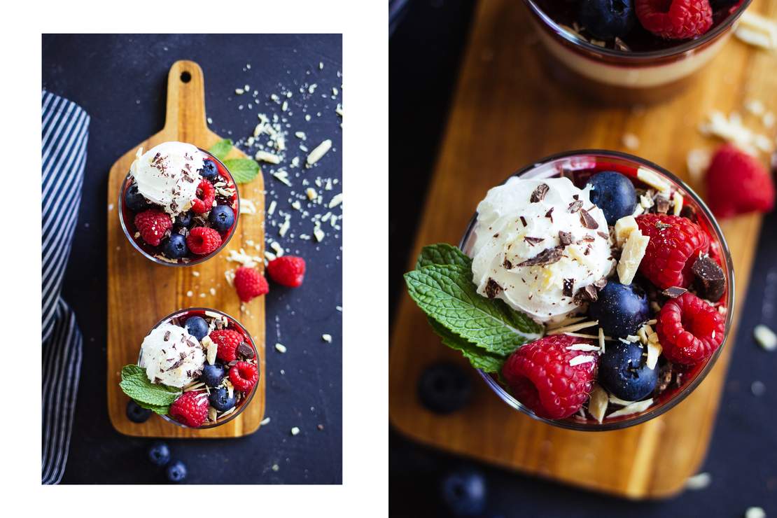 R69 vegan dark & white mousse with berry glaze