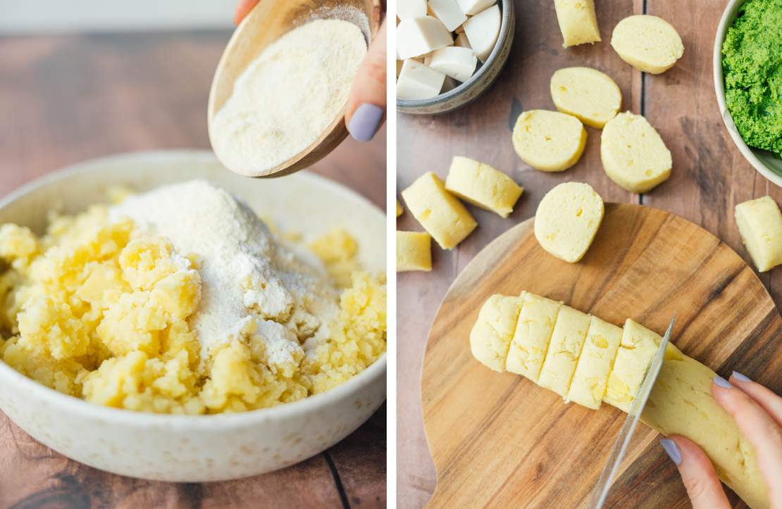 R812 Gefüllte Gnocchi mit Spinat und veganem Mozzarella