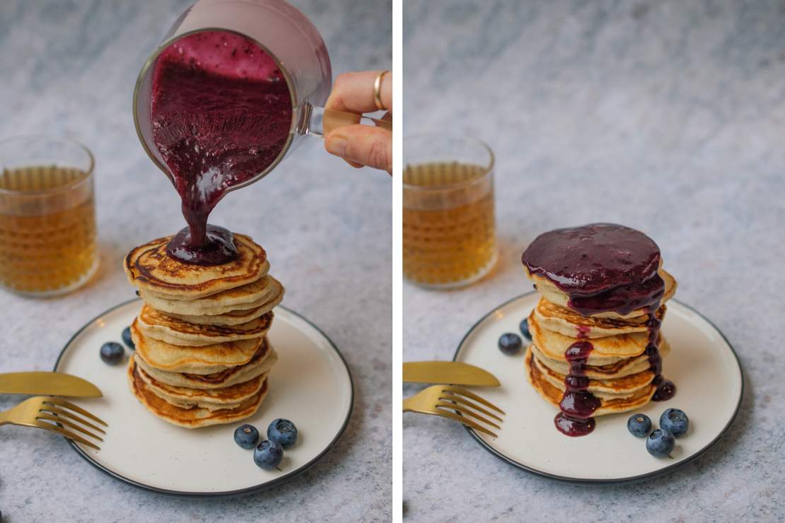 Vegan Banana Pancakes with Blueberry Sauce