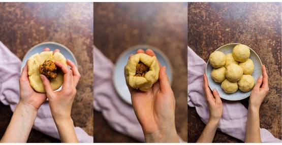 Vegane Gefüllte Knödel mit Rosenkohl und Cranberrysoße - Zucker&amp;Jagdwurst