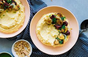 Creamy Polenta with Brussels Sprouts and Beetroot
