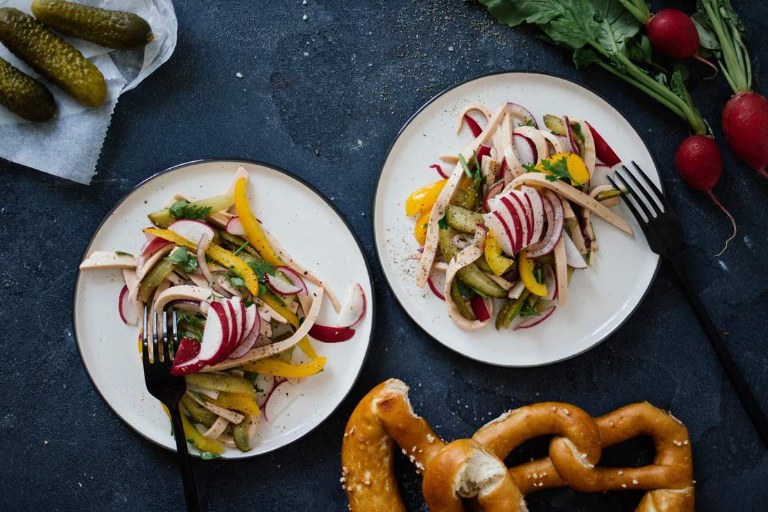 German sausage salad with radishes