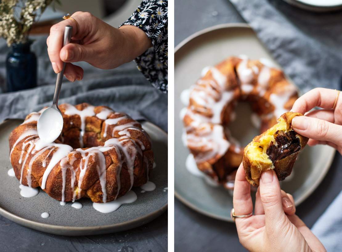 R189 Veganes Croissant Monkeybread mit Schokoladenfüllung