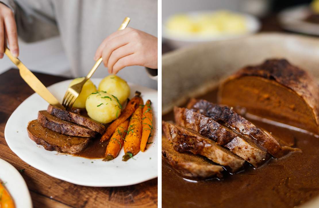 R829 Seitan Roast with vegan Gravy and Christmas Side Dishes