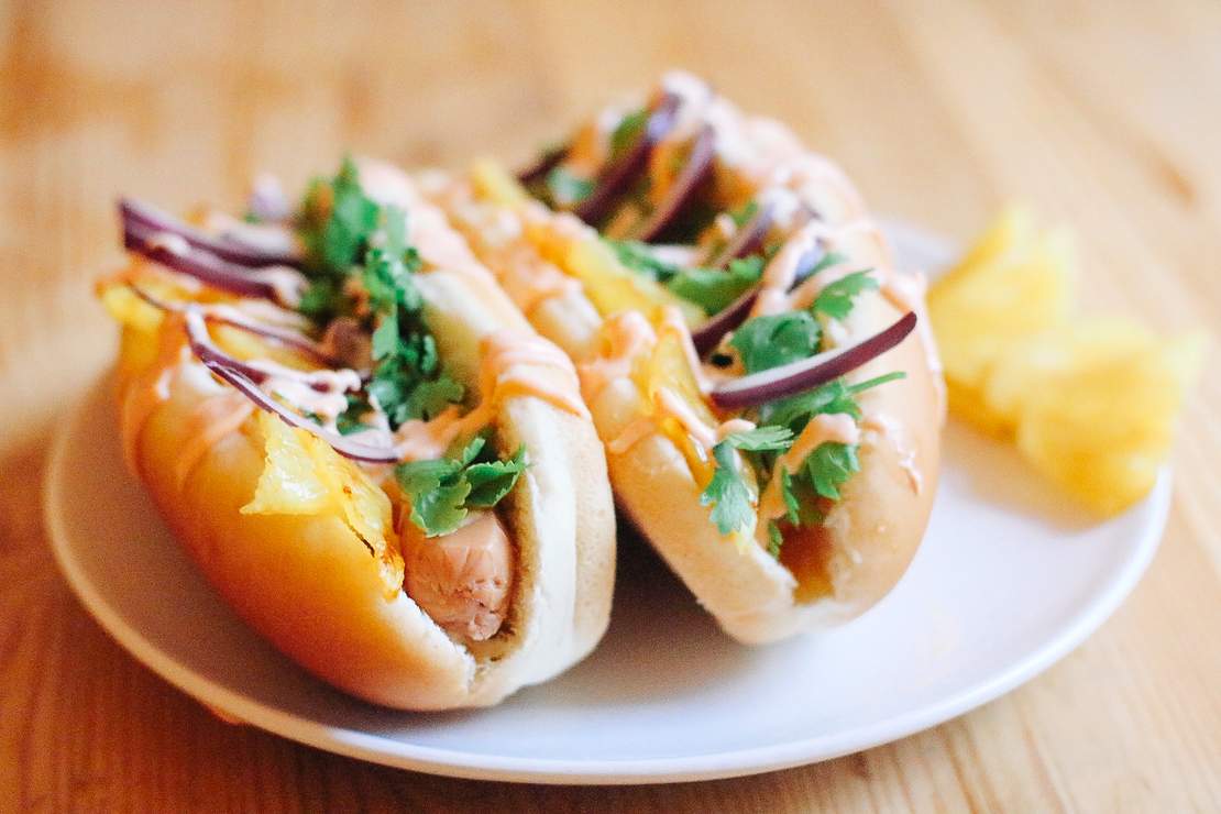 R9 Vegan Hot Dogs with grilled Pineapple