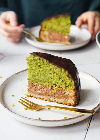 Vegan Mozartball Cake (Pistachio Marzipan Nougat Cake)