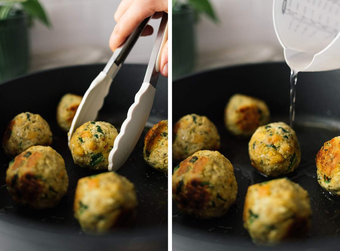 R840 Vegan Spinach Tofu Bread Dumplings on Salad