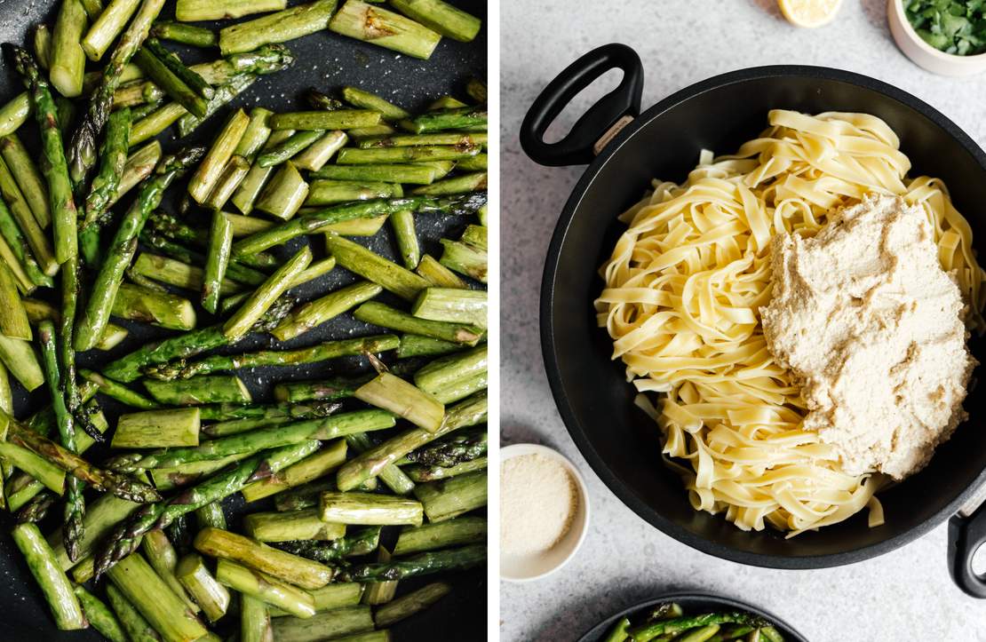 R379 Schnelle Pasta mit veganem Ricotta & Spargel