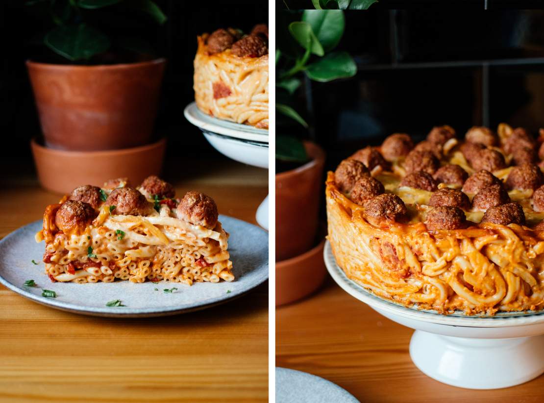 R676 Vegan Macaroni Pie with Meatless Meatballs